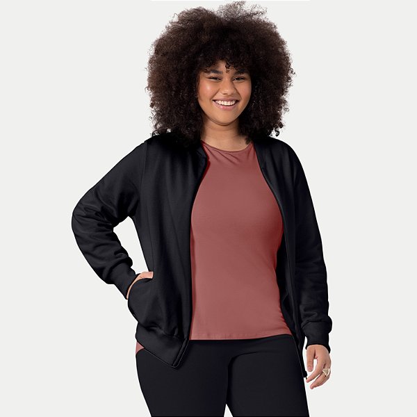 JAQUETA LUNENDER PRETA MAIS MULHER MOLETOM SEM CAPUZ FEMININA ADULTO