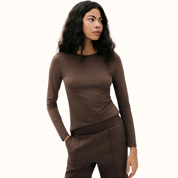 BLUSA HERING MANGA LONGA MALHA MARROM FEMININA ADULTO