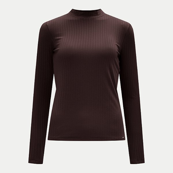 BLUSA LUNENDER MANGA LONGA MARROM MALHA CANELADA  FEMININA ADULTO