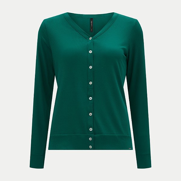 CASACO LUNENDER MALHA CANELADA CARDIGAN VERDE FEMININO ADULTO