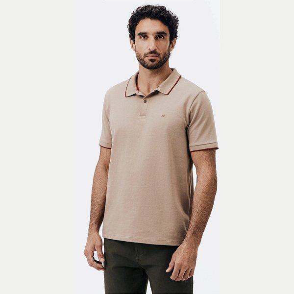 POLO HERING MANGA CURTA COMFORT DE MALHA LISA BEGE MASCULINO ADULTO