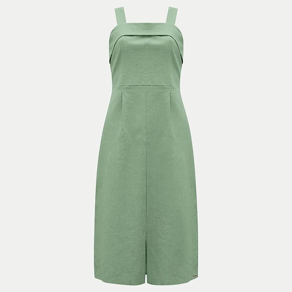 VESTIDO LUNENDER REGATA VERDE LINHO MIDI FEMININO ADULTO