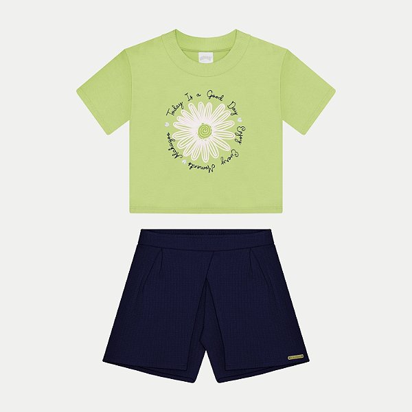 CONJUNTO DE VERÃO ALAKAZOO SHORT E BLUSA MANGA CURTA MALHA FEMININO INFANTIL