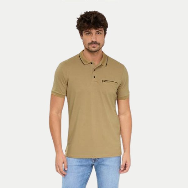 POLO SALLO MANGA CURTA SLIM MISTA COM VIVO MASCULINO ADULTO