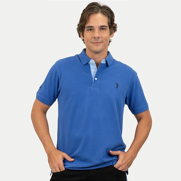 POLO ALEATORY MANGA CURTA COMFORT PIQUET LISA AZUL MASCULINA ADULTO