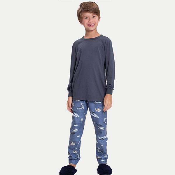 PIJAMA ALAKAZOO CALÇA COM CAMISETA MANGA LONGA MALHA  MASCULINO INFANTIL