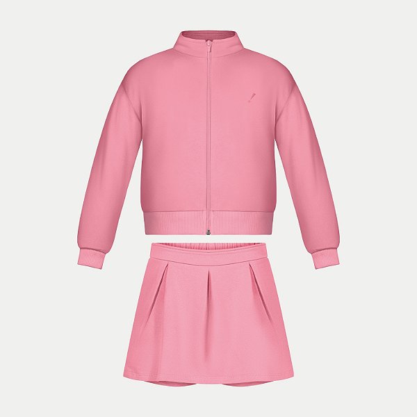CONJUNTO INVERNO ALAKAZOO SAIA E JAQUETA SEM CAPUZ  MOLETOM FEMININO INFANTIL