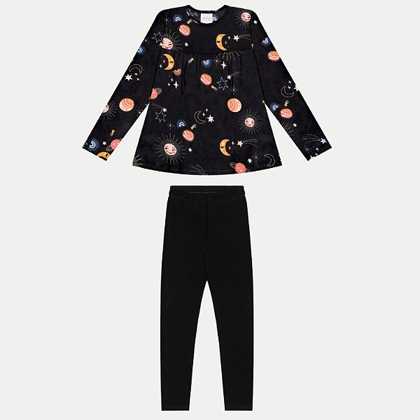 CONJUNTO INVERNO ALAKAZOO CALÇA E BLUSA MANGA LONGA  MALHA FEMININO INFANTIL