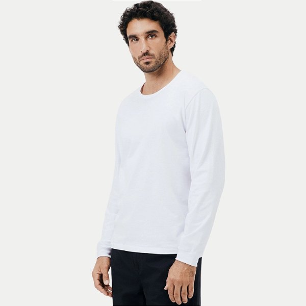CAMISETA HERING MANGA LONGA COMFORT ALGODÃO LISA BRANCA MASCULINA ADULTO