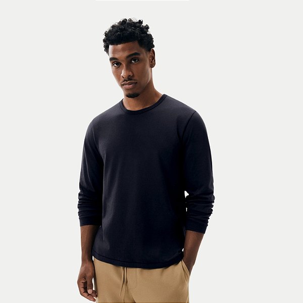 CAMISETA HERING MANGA LONGA COMFORT ALGODÃO LISA PRETA MASCULINA ADULTO