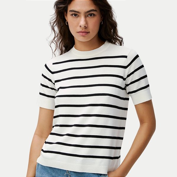 BLUSA HERING MANGA CURTA TRICO LISTRADO FEMININA ADULTO