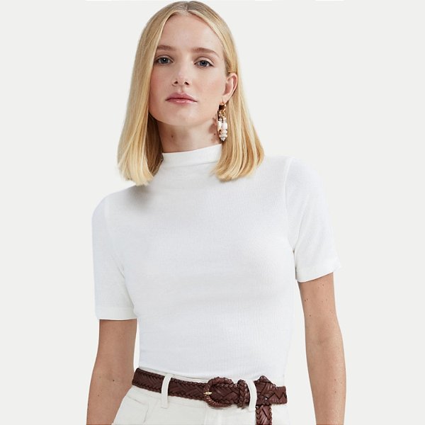 BLUSA HERING MANGA CURTA MALHA CANELADA GOLA ALTA FEMININA ADULTO