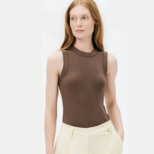 BLUSA HERING REGATA MALHA MARROM CANELADA LISA FEMININA ADULTO