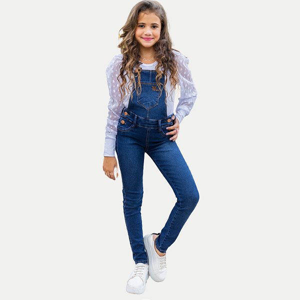 JARDINEIRA SLOOK REGATA JEANS COM ELASTANO FEMININA INFANTIL