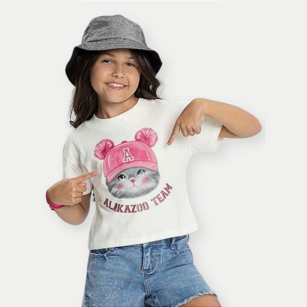 BLUSA ALAKAZOO MANGA CURTA MALHA SILKADA FEMININA INFANTIL