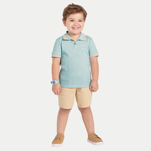 CONJUNTO VERÃO ALAKAZOO BERMUDA BRIM COM POLO MANGA CURTA MASCULINO INFANTIL