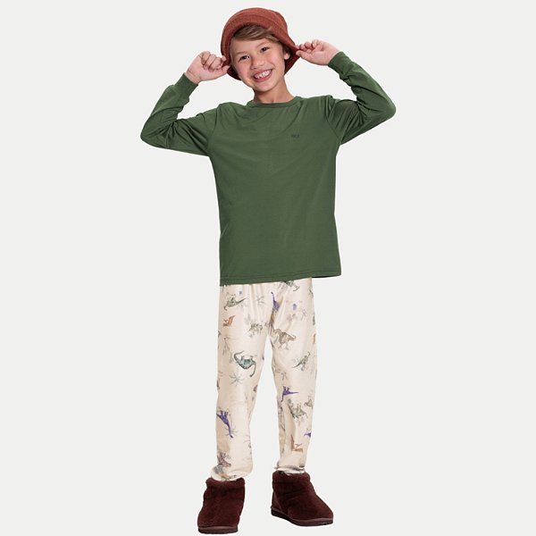 PIJAMA ALAKAZOO CALÇA COM CAMISETA MANGA LONGA MALHA MASCULINO INFANTIL
