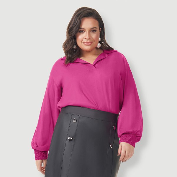 BLUSA LISAMOUR MANGA LONGA VISCOSE ROSA ORQUIDEA FEMININA ADULTO