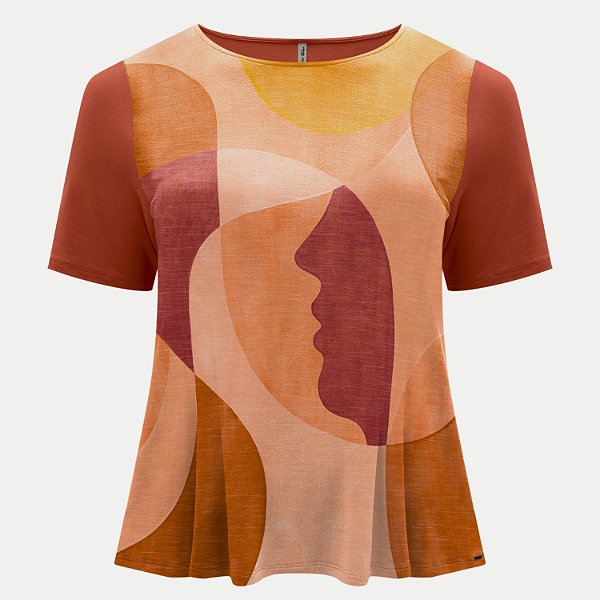 BLUSA LUNENDER MANGA CURTA MAIS MULHER MISTA ESTAMPADA LARANJA FEMININA ADULTO