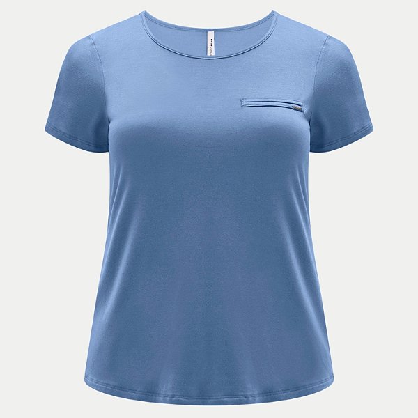 BLUSA LUNENDER MANGA CURTA MAIS MULHER AZUL JEANS VISCOLYCRA FEMININA ADULTO