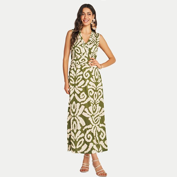 VESTIDO DOCE TRAMA REGATA VERDE DE MALHA ESTAMPADO FEMININO ADULTO