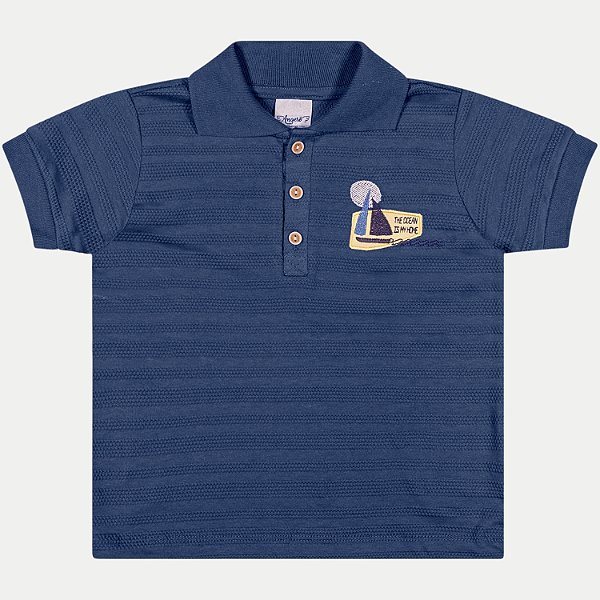 POLO ANGERO MANGA CURTA COMFORT MALHA BORDADA AZUL MARINHO MASCULINO INFANTIL