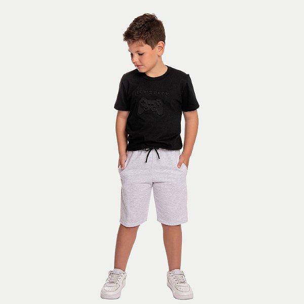 CONJUNTO VERÃO BY GUS BERMUDA E CAMISETA MANGA CURTA PRETO MASCULINO INFANTIL