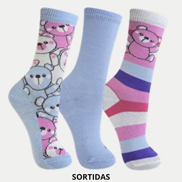 MEIA TRIFIL KIDS SOQUETE KIT COM 3 PARES FEMININA (CORES SORTIDAS) 292417-P