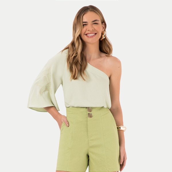 BLUSA LUNENDER NULA MANGA VISCOSE BORDADA VERDE FEMININA ADULTO