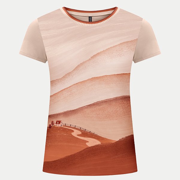 BLUSA LUNENDER MANGA CURTA ESTAMPADA BEGE FEMININA ADULTO