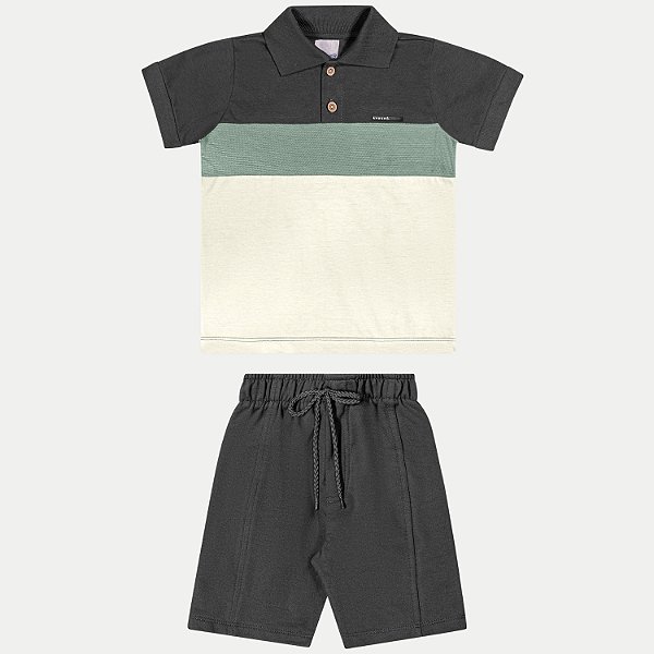 CONJUNTO VERÃO ANGERO BERMUDA E POLO MANGA CURTA GRAFITE MASCULINO INFANTIL