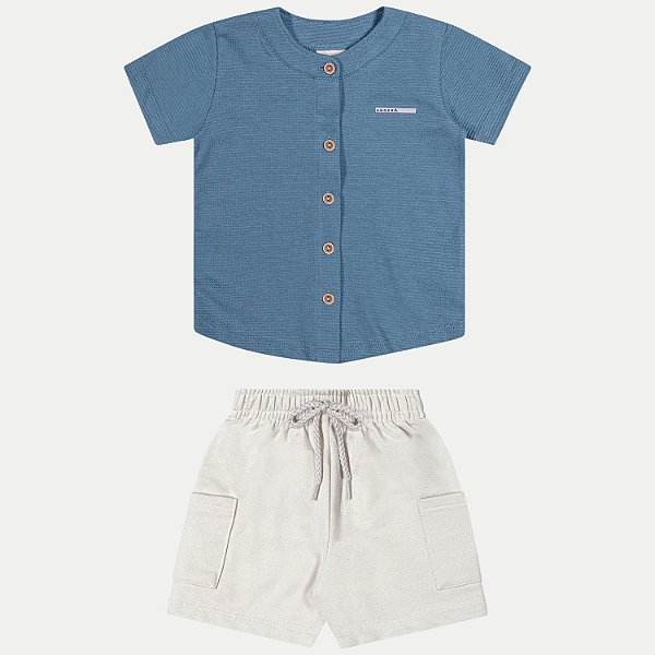 CONJUNTO VERÃO ANGERO BERMUDA E CAMISA MANGA CURTA AZUL MASCULINO INFANTIL