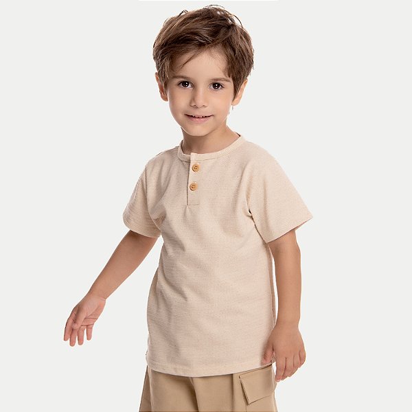 CAMISETA BY GUS MANGA CURTA COMFORT ALGODÃO BEGE MASCULINA INFANTIL