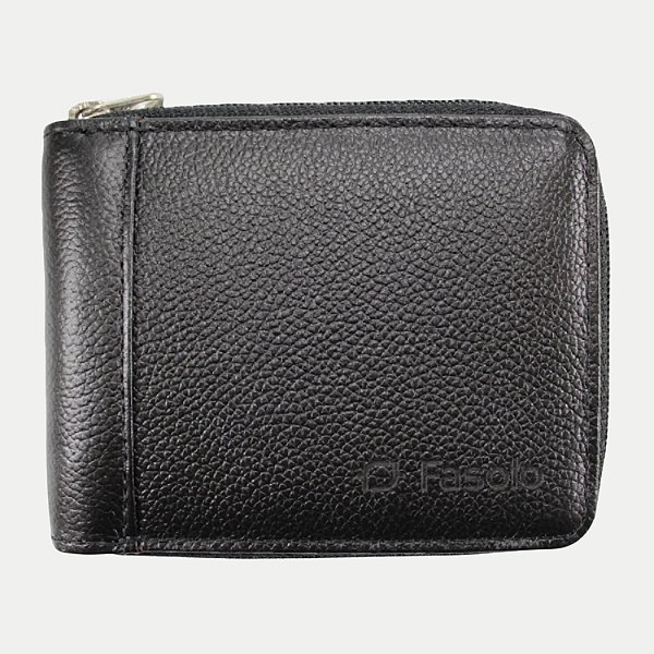CARTEIRA FASOLO COM ZÍPER PRETO COURO MASCULINO ADULTO