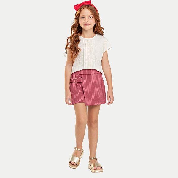 CONJUNTO VERÃO ANGERO SHORT SAIA E BLUSA MANGA CURTA OFFWHITE FEMININO INFANTIL