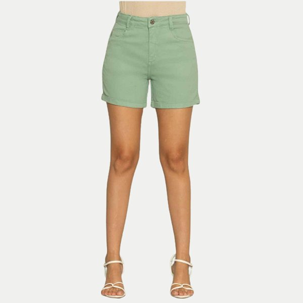 SHORT PITT BRIM COM ELASTANO BÁSICO VERDE FEMININO ADULTO