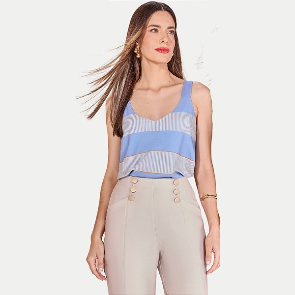 BLUSA MIRA VEST REGATA MISTA ESTAMPADA AZUL  FEMININA ADULTO