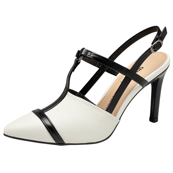 SAPATO DAKOTA SALTO ALTO CHANEL BICOLOR BRANCO COM PRETO FEMININO ADULTO