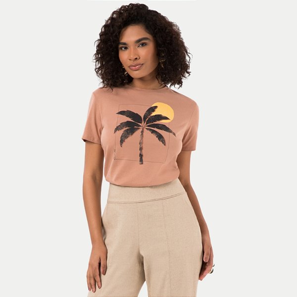 BLUSA LUNENDER MANAG CURTA TSHIRT  ALGODÃO SILKADA BEGE FEMININA ADULTO