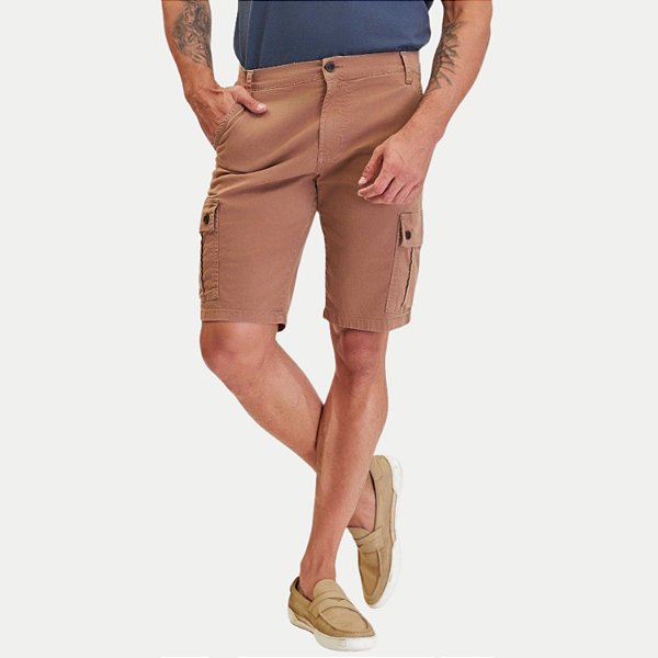 BERMUDA YOUNG BRIM COM ELASTANO CARGO MARROM CLARO MASCULINA ADULTO
