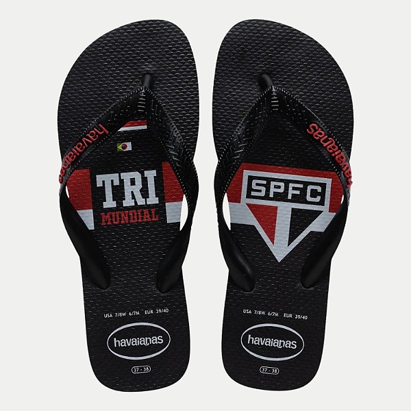 CHINELO HAVAIANAS TOP TIMES SÃO PAULO DE DEDO PRETO MASCULINO ADULTO