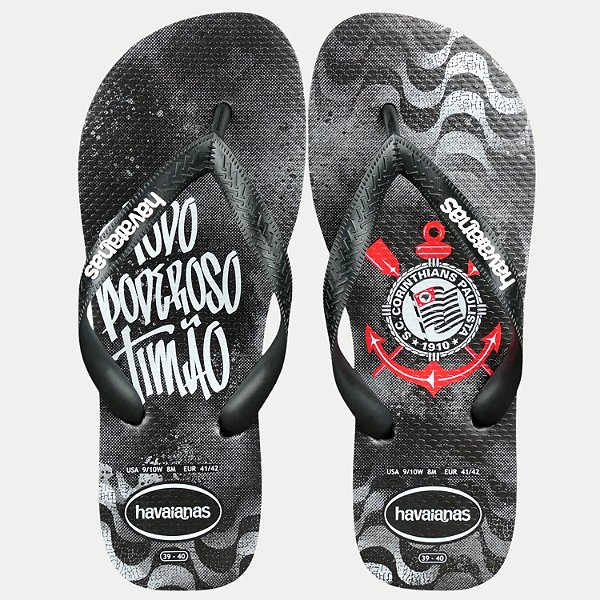 CHINELO HAVAIANAS TOP TIMES CORINTHIANS DE DEDO PRETO MASCULINO ADULTO