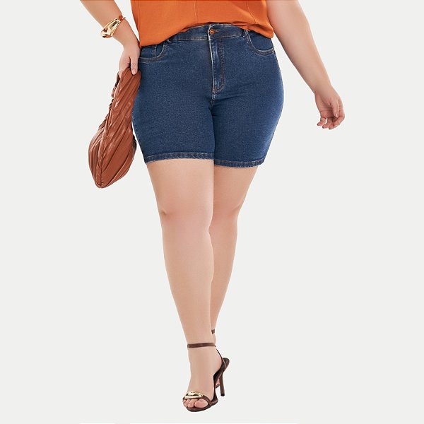 SHORT LISAMOUR JEANS MÉDIO COM ELASTANO BÁSICO FEMININO ADULTO
