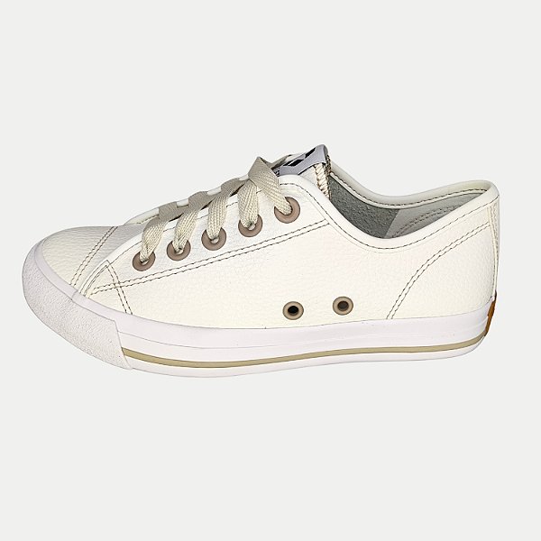 TÊNIS STREET STAR CASUAL BEGE DE COURO COM CADARÇO FEMININO ADULTO
