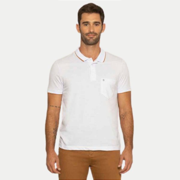 POLO PITT MANGA CURTA COMFORT PIQUET COM VIVO BRANCO MASCULINO ADULTO