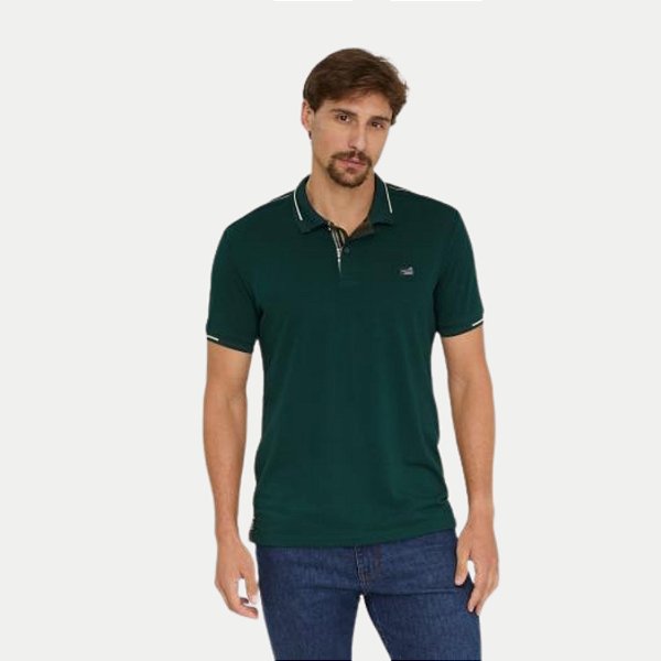 POLO SALLO MANGA CURTA SLIM MISTA COM VIVO VERDE MASCULINO ADULTO