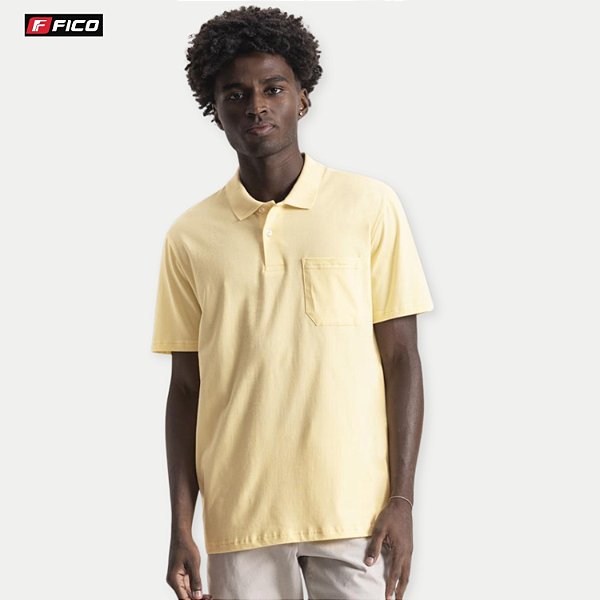POLO FICO MANGA CURTA COMFORT MALHA COM BOLSO AMARELO MASCULINO ADULTO