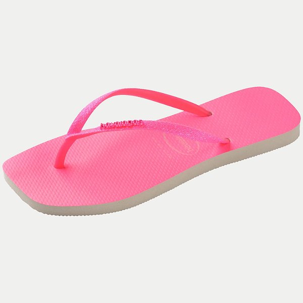 CHINELO HAVAIANAS SLIM SQUARE DE GLITTER ROSA NEON FEMININO ADULTO