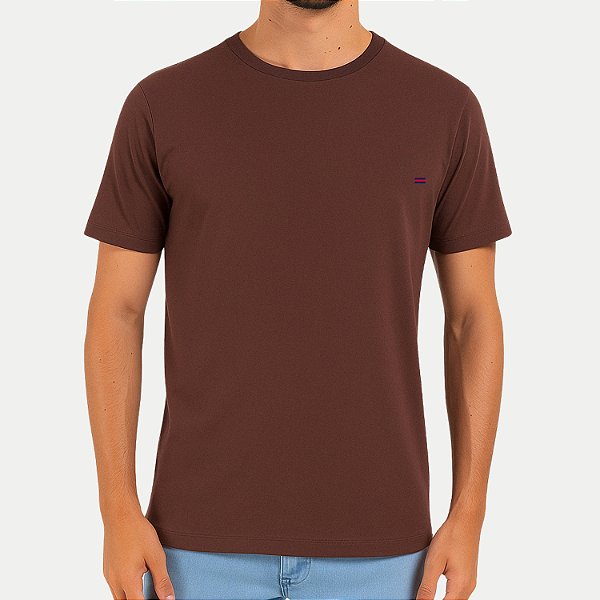 CAMISETA BURG BIG MANGA CURTA MARROM COMFORT LISA GOLA REDONDA MASCULINA ADULTO