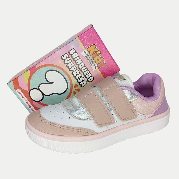 TÊNIS KIDY HAPPY CASUAL BRANCO E ROSA COM BRINDE FEMININO INFANTIL
